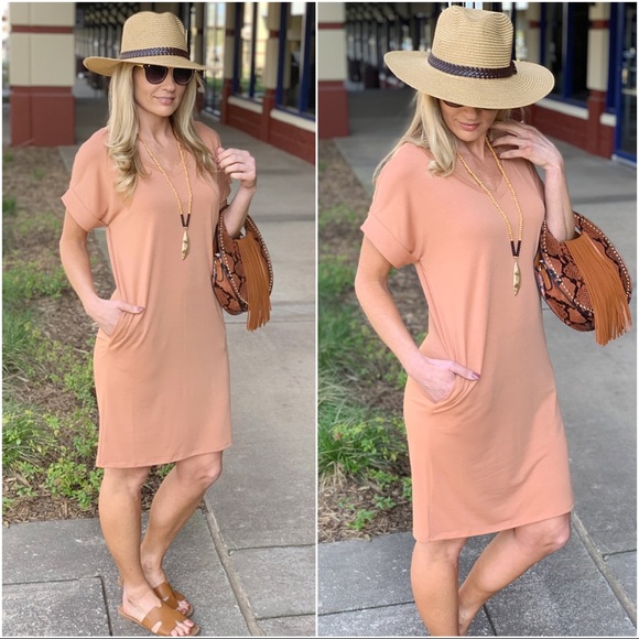 Infinity Raine Dresses & Skirts - ✨LAST ONE✨Camel Thick T-Shirt Dress with Pockets